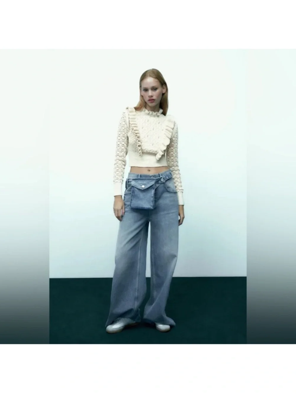 Zara Fitted Ruffled Knit
Pearl Rhinestone Cropped
Sweater - Picture 4 of 8